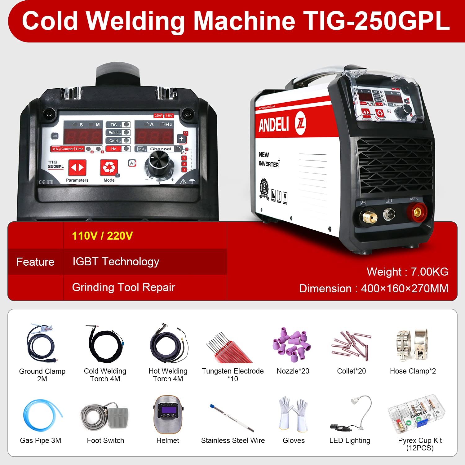 Amazon | ANDELI 100V / 200V TIG溶接機 IGBTインバーター 180AMP 多